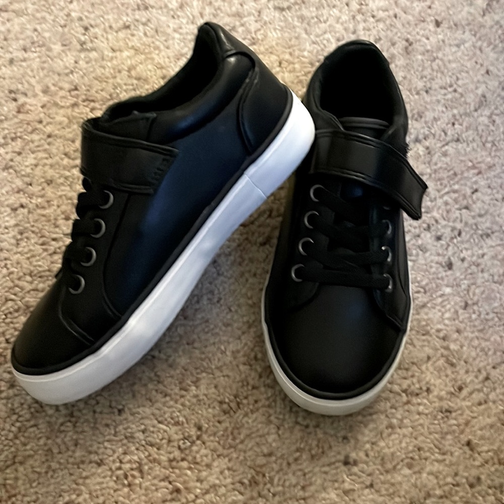 Black faux leather toddler boy shoes